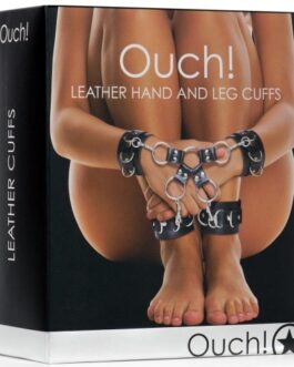 ALGEMAS PARA OS PULSOS E TORNOZELOS OUCH! LEATHER HAND AND LEG CUFFS PRETAS