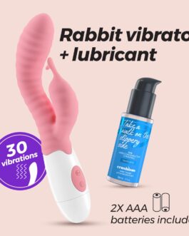 VIBRADOR COM ESTIMULADOR DE CLITÓRIS GUMMIE ROSA E LUBRIFICANTE À BASE DE ÁGUA INCLUÍDO CRUSHIOUS